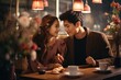 A young Asian couple on a date. Romantic dinner background