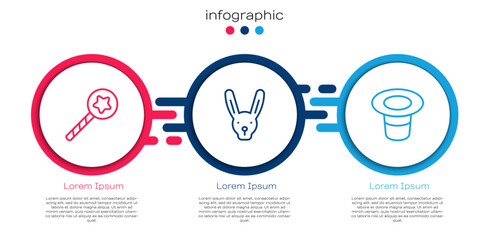 Wall Mural - Set line Magic wand, Rabbit with ears and hat. Business infographic template. Vector