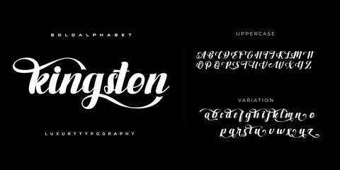 Wall Mural - Kingston Elegant luxury abstract wedding fashion logo font alphabet. Minimal classic urban fonts for logo, brand etc. Typography typeface uppercase lowercase and number. vector illustration