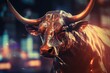 Bull market symbol on a financial trading display