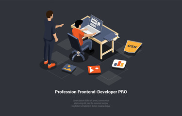 Wall Mural - software development coding process. programmer frontend developer coding on computer with mentor he