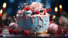 Birthday Colorful Cake Decorated With Sweets UHD Wallpaper Stock Photographic Image