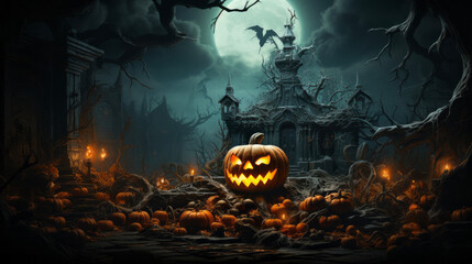 Wall Mural - halloween background with pumpkin