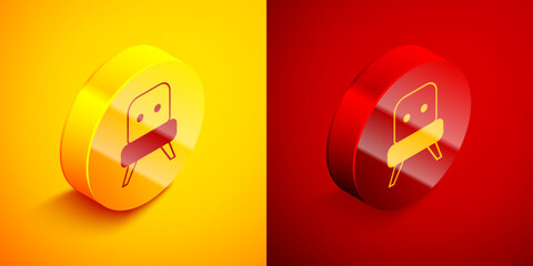 Wall Mural - Isometric Armchair icon isolated on orange and red background. Circle button. Vector