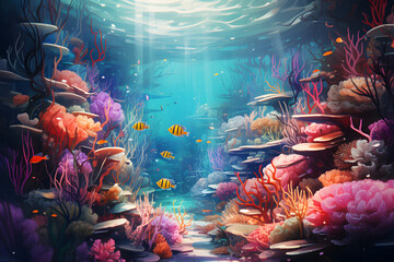 Wall Mural - Colorful Coral Reef in an Abstract Underwater Scene