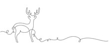 Reindeer One Line Continuous Banner. Line Art Animal Deer Christmas Concept Banner. Outline Vector Illustration.