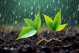 Fototapeta  - 雨に打たれてもたくましく根を張り成長する植物