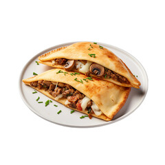 Wall Mural - Pepperoni and Mushroom Calzone on a Plate Isolated on a Transparent Background
