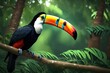 Toucan sitting on the branch in the forest, green vegetation, Costa Rica