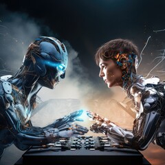 Wall Mural - Confrontation, the battle of the chatbot of artificial intelligence and man