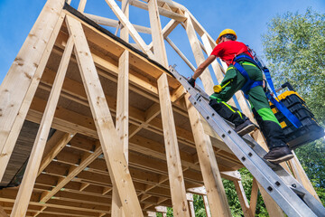 Sticker - Construction Worker Climbing to Second Level Using Ladder