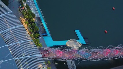 Canvas Print - Night aerial view of Helix Bridge in Singapore