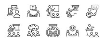 Workshop Training Online Course Conference Icon Set Human Resource Seminar Coaching Skill Education Outline Vector Teamwork Development Symbol Illustration For Web And App
