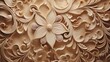  a close up view of a carving of flowers and swirls.  generative ai