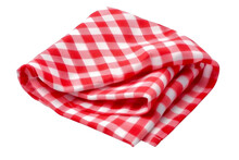 Checkered Kitchen Towel, Picnic Decoration Element, Folded Red Checkered Fabric Isolated On Transparent Background