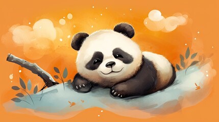 Wall Mural -  a painting of a panda bear resting on a tree branch.  generative ai