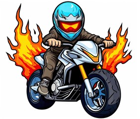 Wall Mural -  a person riding a motorcycle with flames behind it on a white background.  generative ai