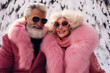 © Glittering Humanity - An eccentric senior couple rocks the winter season with their funky pink fur coats and sunglasses, spreading joy and style in the snowy park