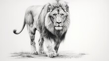  A Black And White Drawing Of A Lion On A White Background.  Generative Ai