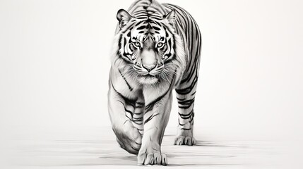 Wall Mural -  a black and white drawing of a tiger on a white background.  generative ai