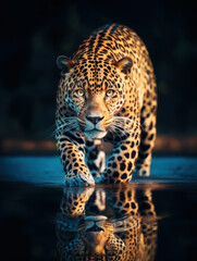 Sticker - Close-up of a jaguar stalking prey in water