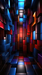 Wall Mural - Abstract background with blue and red cubes. 3d rendering