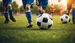 © ibreakstock - Young children players in kids soccer football match on field - Banner