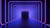 Fototapeta Do przedpokoju - Blue and purple neon tube lights in the empty dark room 3d rendering illustration background