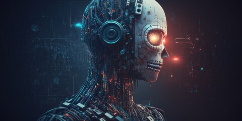 A woman with a future robot concept. Generative AI