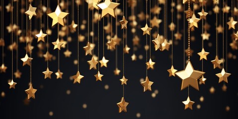 Wall Mural - background of gold stars lined up and hanging. generative ai