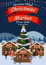 Christmas Market Poster. Xmas Fair Card With Decorated Christmas Tree