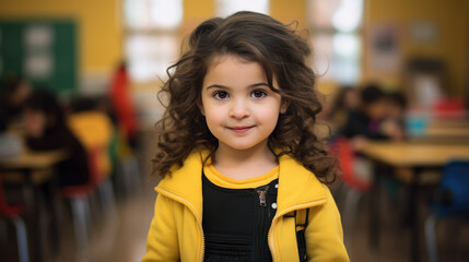 Canvas Print - Little preschooler in the background of a classroom