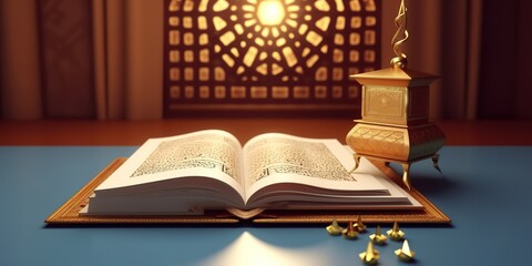 Wall Mural - old book and lantern. Generative AI