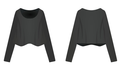 Women black crop sweater with wide sleeve. vector illustration