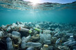 ocean plastic on the ground of the sea under the surface - plastic polluting waters