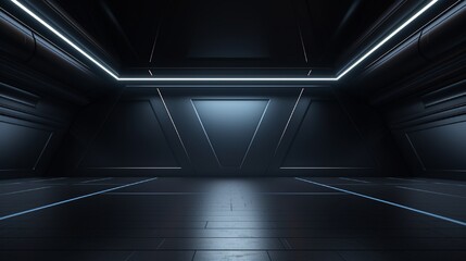 Empty dark room, modern futuristic sci fi background. 3d illustration