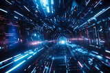 Fototapeta Fototapety do przedpokoju i na korytarz, nowoczesne - abstract technology tunnel with motion blur and blue light. 3d rendering