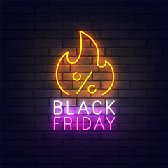 Black Friday sign, bright signboard, light banner. Black Friday logo neon, emblem. Vector illustration