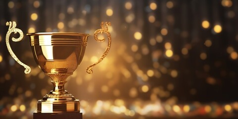 a luxurious gold trophy with twinkling light effects behind it. generative ai