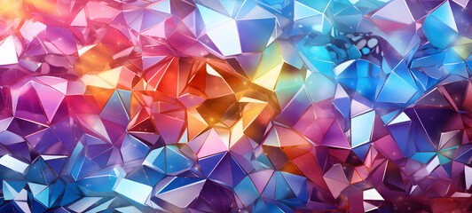 Wall Mural - Ai rainbow color diamond facets moving mosaic, sparkling and shining abstract background. Blue neon color