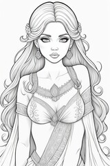 Wall Mural - young girl in white dress with a veil. young girl in white dress with a veil. beautiful girl in a black dress. coloring page