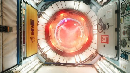 Wall Mural - the station in flames. this dramatic reveals a space station engulfed in fire and smoke, a stark rem