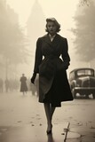 Fototapeta Most - very elegant woman walking through Paris in 1950, monochromatic