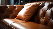 Brown Leather Sofa And Pillows