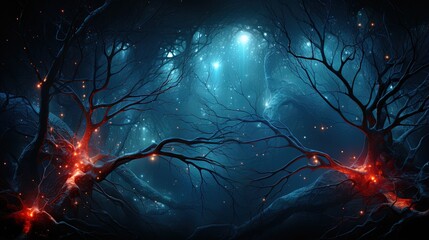 Wall Mural - digital illustration of neuron in colour background. generative ai image