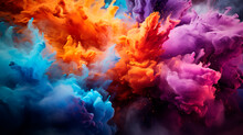 Color Powder Explosion On Black Background. Colorful Cloud Background