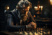 A Chess Player Contemplating Their Next Move, Demonstrating Strategic Thinking And Game Knowledge. Concept Of Strategic Intelligence. Generative Ai.