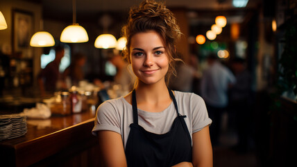 Wall Mural - young woman in cafe with a cup of cocktail