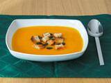Fototapeta  - Pumpkin soup with croutons and pumpkin seeds
