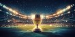large and luxurious trophy in the photo on the background of a football stadium. generative AI
